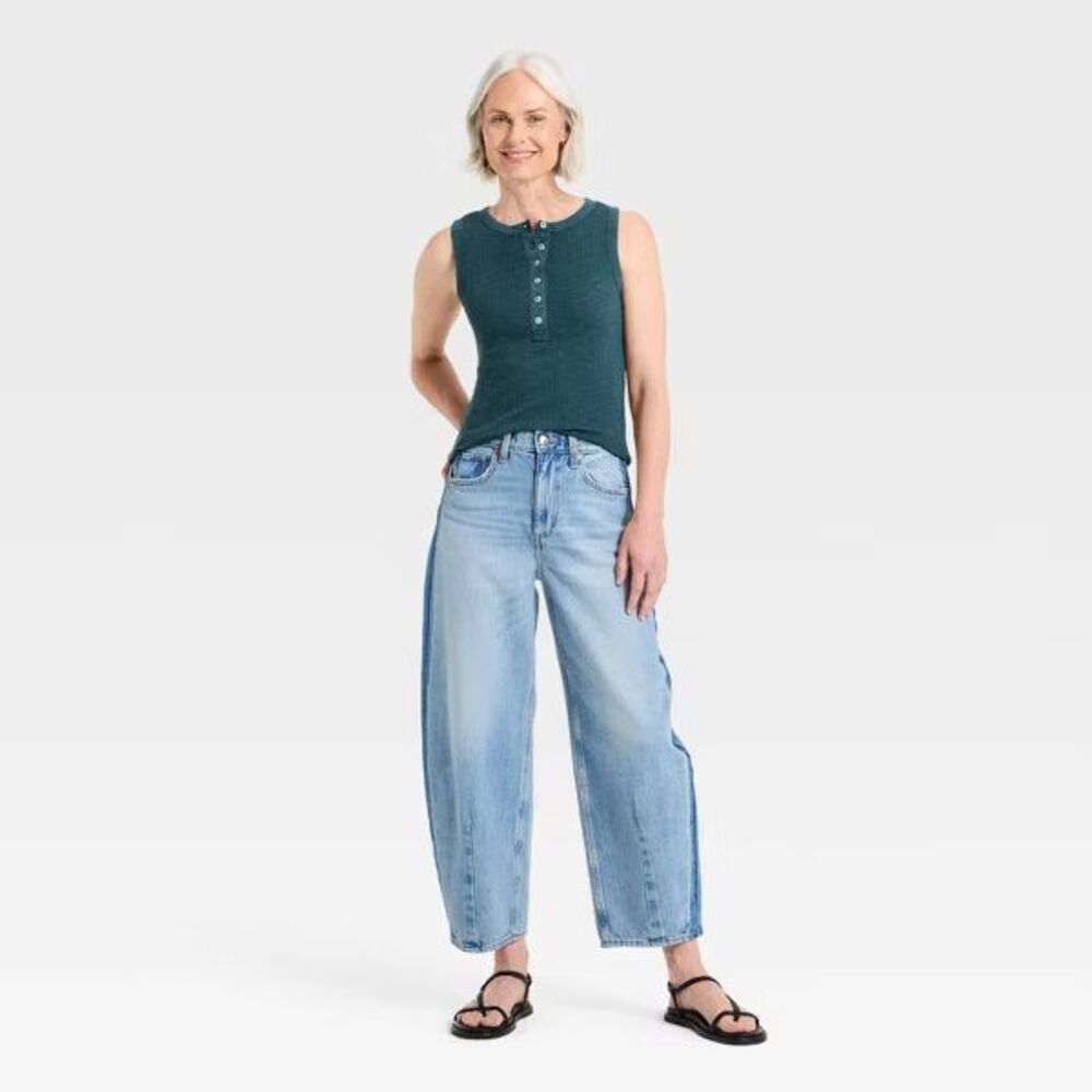 Universal Thread Women's Front Button Tank Top, Teal Blue, Size XS